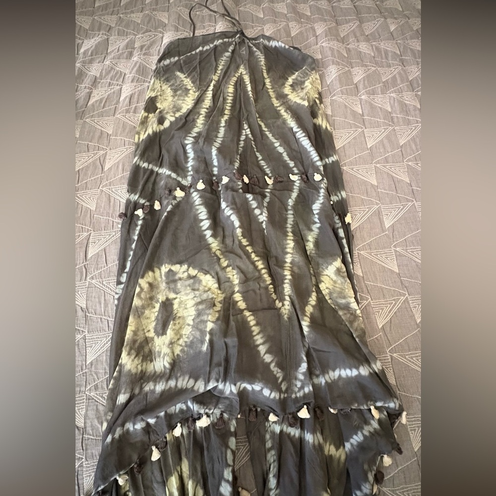 Lovestitch Gray and Cream Tie-Dye High Low Dress